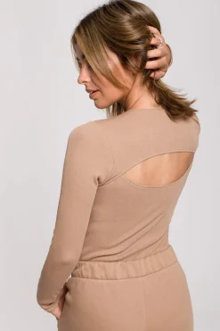 Online Dopaowane body z rozcięcie na pecach - orzechowe Body|Odzież Casualowa
