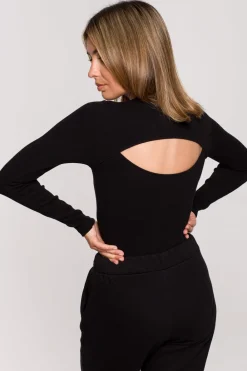 Outlet Dopaowane body z rozcięcie na pecach - czarne Body