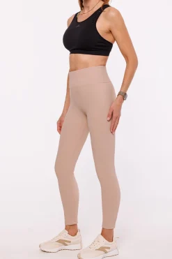 Clearance Dopaowane egginy prążkowane z wyoki tane - cienobeżowe Legginsy|Odzież Casualowa