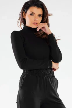Discount Dopaowany gof z prążkowanej dzianiny - czarny Golfy|Odzież Casualowa