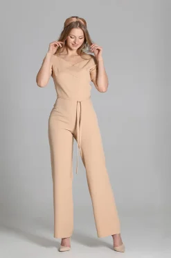 Discount Dopaowany kobinezon z dekote typu karen - beżowy Kombinezony|Eleganckie Kombinezony
