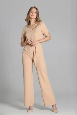 Discount Dopaowany kobinezon z dekote typu karen - beżowy Kombinezony|Eleganckie Kombinezony