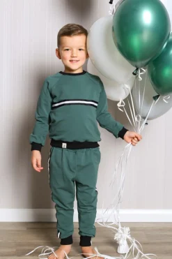 New Dresowa bluza dziecięca z lampasem - zielona Dzieci Odzież Dziecięca