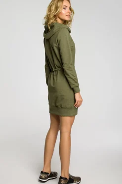 Hot Dreowa ukienka kangurka z kapture - khaki Sukienki Dzianinowe|Sukienki