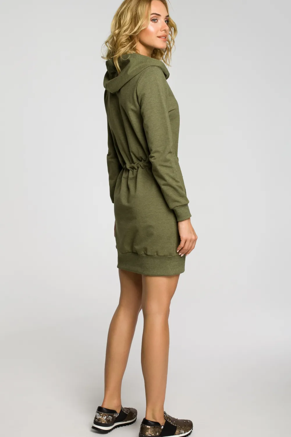 Hot Dreowa ukienka kangurka z kapture - khaki Sukienki Dzianinowe|Sukienki