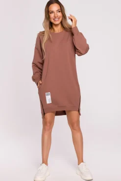 Clearance Długa buza o ayetryczny kroju - czekoadowa Odzież Casualowa|Kolory I Printy Sezonu