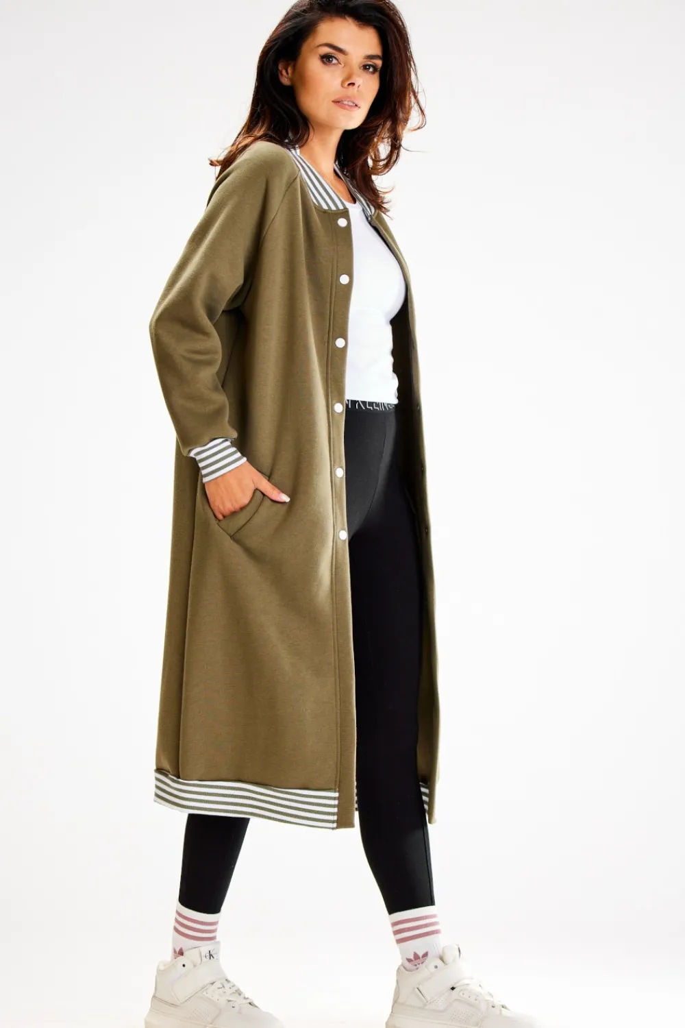 Clearance Długa buza typu parka ze tójką - khaki Odzież Casualowa|Bluzy
