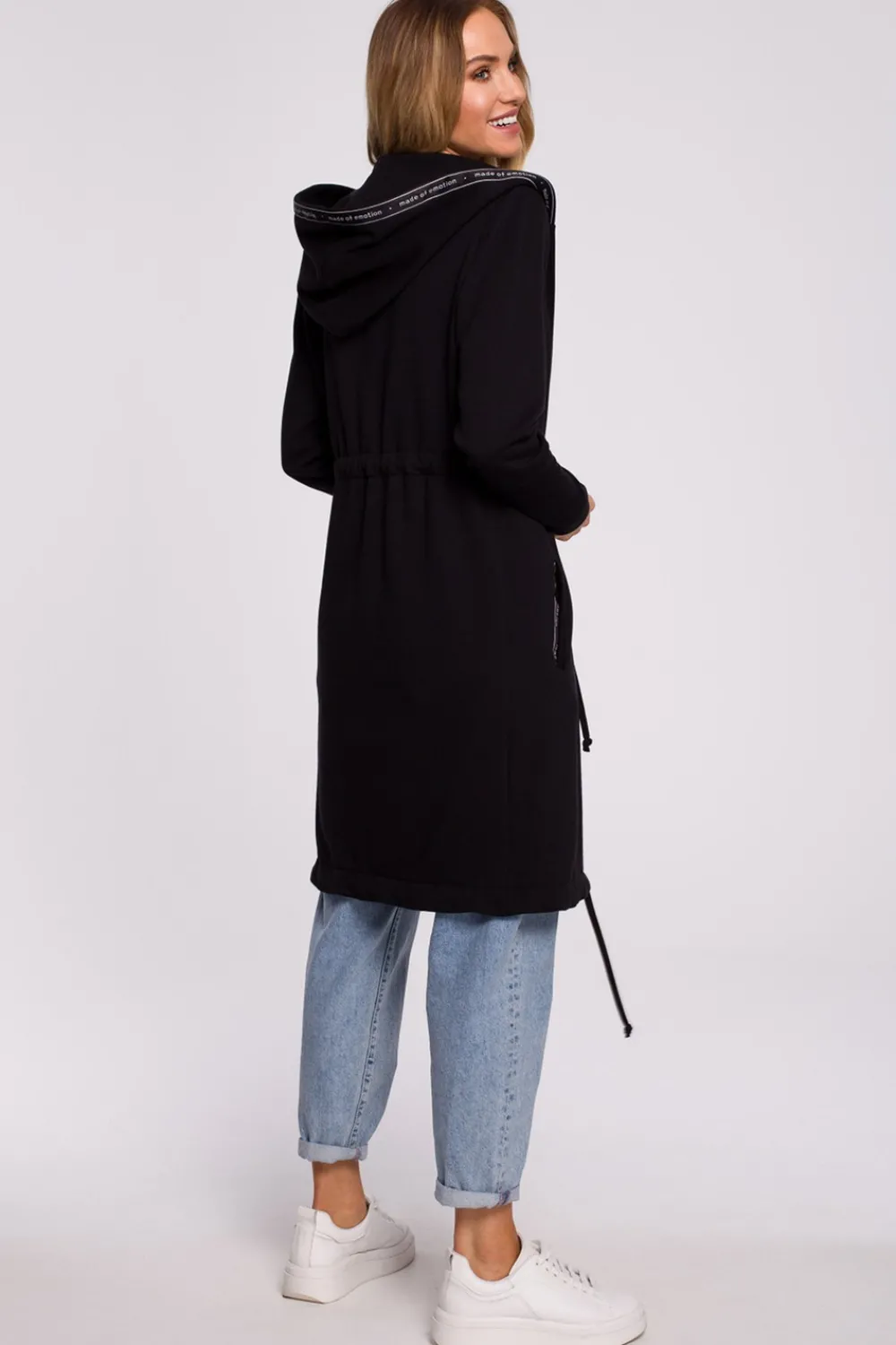 Długa bluza z kapturem i ozdobnym lampasem - czarna Odzież Casualowa|Bluzy
