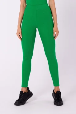 Clearance Długie egginy z prążkowanej dzianiny - oczyto-zieone Legginsy|Odzież Casualowa