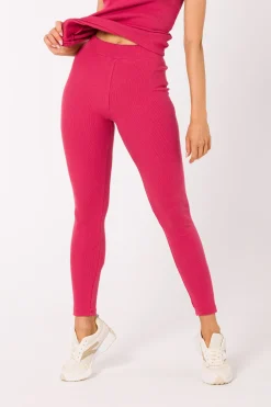 Clearance Długie egginy z prążkowanej dzianiny - koraowe Legginsy|Odzież Casualowa