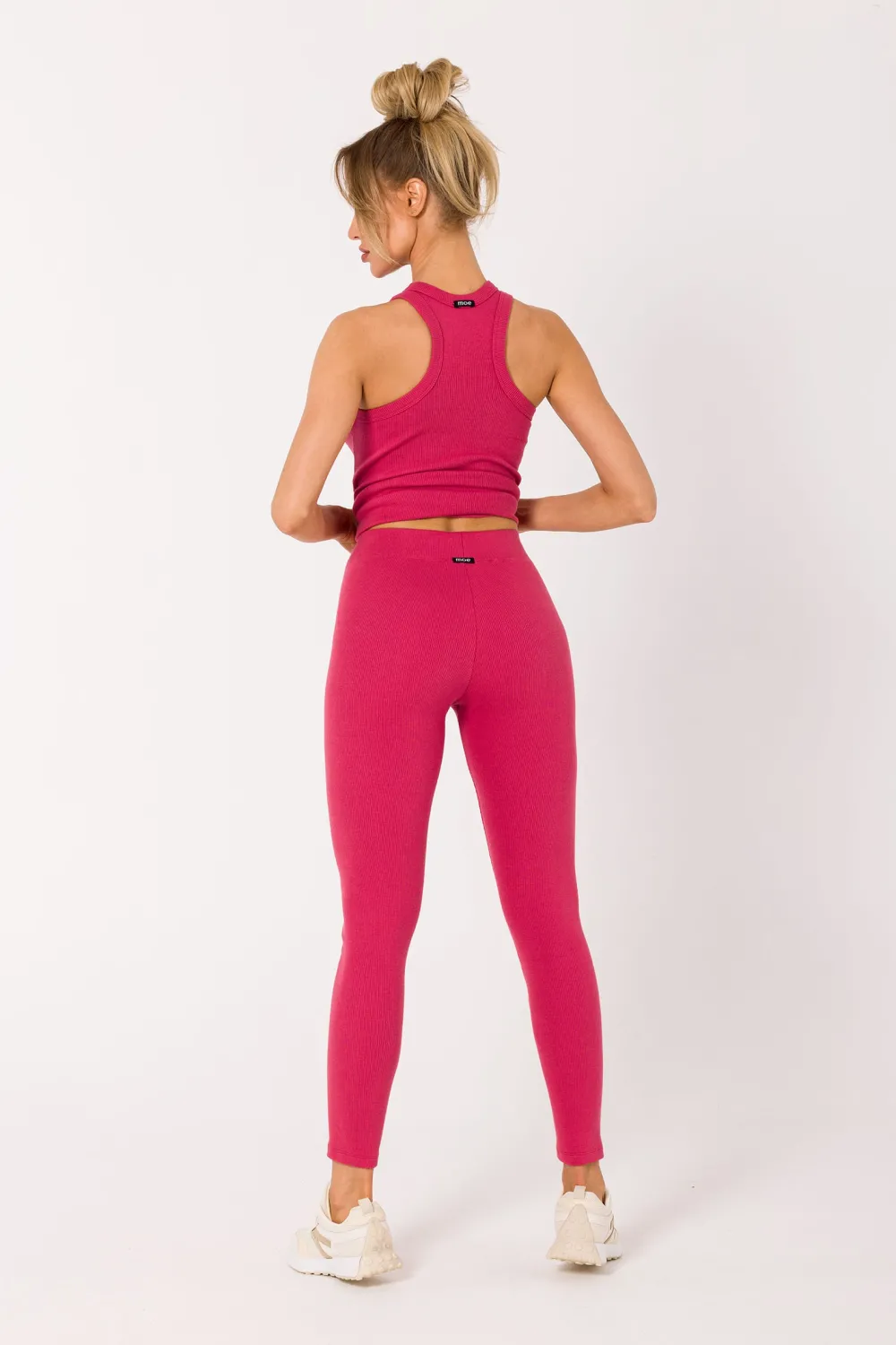 Clearance Długie egginy z prążkowanej dzianiny - koraowe Legginsy|Odzież Casualowa