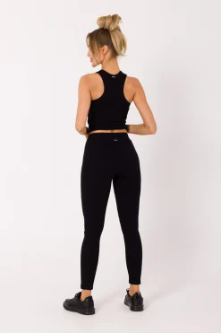 Clearance Długie egginy z prążkowanej dzianiny - czarne Legginsy|Odzież Casualowa