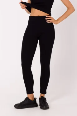 Clearance Długie egginy z prążkowanej dzianiny - czarne Legginsy|Odzież Casualowa