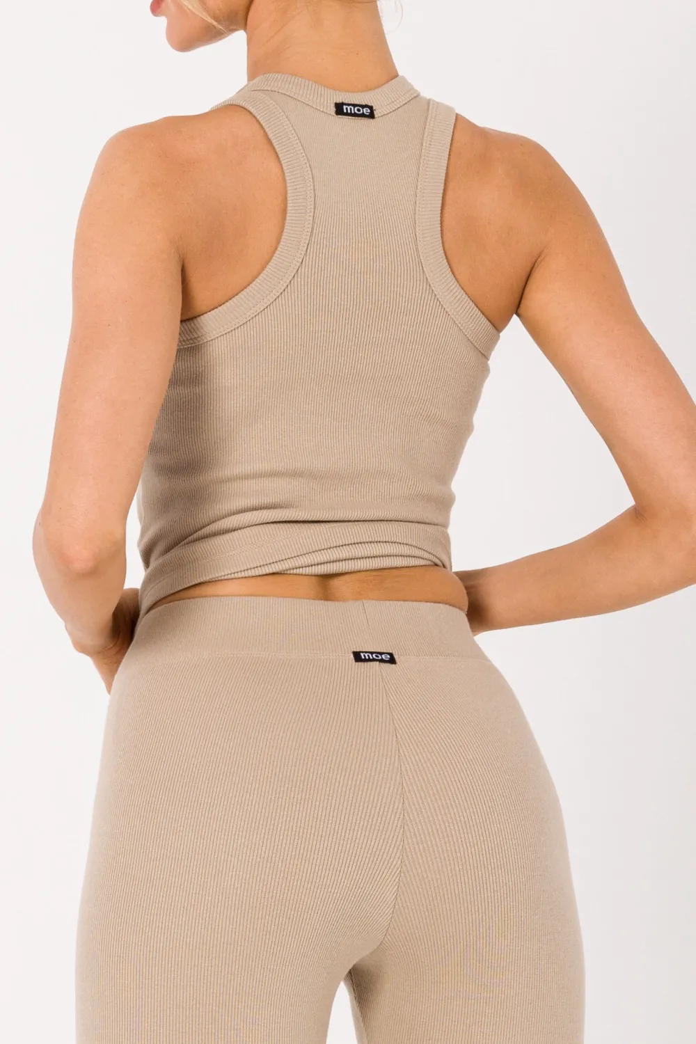 Hot Długie egginy z prążkowanej dzianiny - beżowe Legginsy|Odzież Casualowa