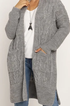New Długi niezapinany sweter z kieszeniami - szary Swetry