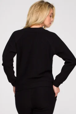 Online Dzianinowa buza z głęboki dekote V - czarna Bluzy