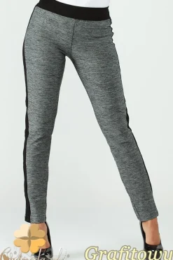 Outlet Elastyczne spodnie legginsy z lampasem - grafitowe Legginsy