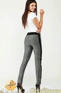 Outlet Elastyczne spodnie legginsy z lampasem - grafitowe Legginsy
