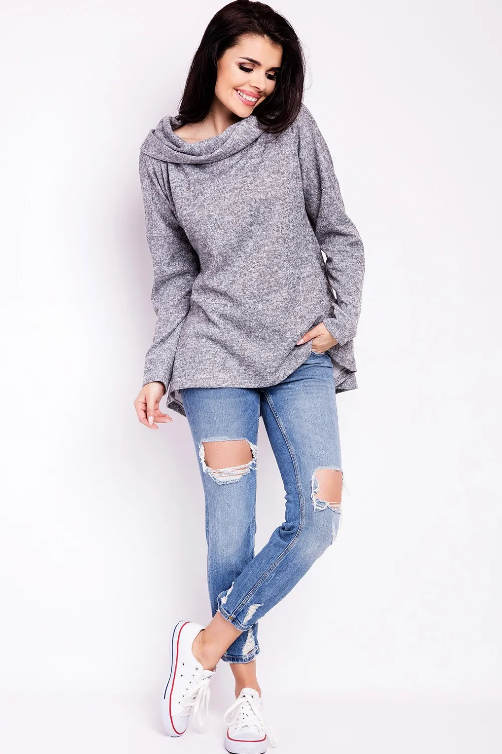 Discount Elegancka bluza damska z kapturem - szara Dobry Skład|Bluzy