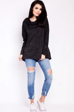 New Elegancka bluza damska z kapturem - grafitowa Dobry Skład|Bluzy