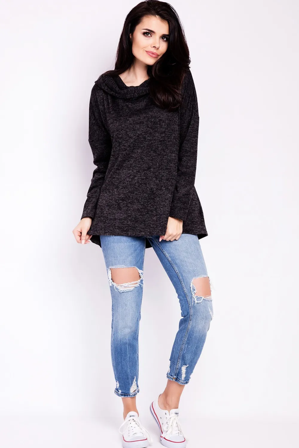 New Elegancka bluza damska z kapturem - grafitowa Dobry Skład|Bluzy