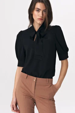 Outlet Eegancka buzka z wiązanie - czarna Bluzki