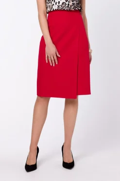Clearance Elegancka spódnica z wysokim stanem - czerwona OUTLET Do Pracy|Spódnice