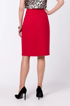 Clearance Elegancka spódnica z wysokim stanem - czerwona OUTLET Do Pracy|Spódnice