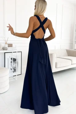 Sale Elegancka sukienka maxi na ramiączkach - granatowa Sukienki Wieczorowe|Sukienki