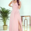 Discount Elegancka sukienka maxi na ramiączkach - pudrowa Sukienki Wieczorowe|Sukienki