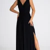 Discount Elegancka sukienka maxi z dekoltem V - czarna Sukienki Wieczorowe|Sukienki