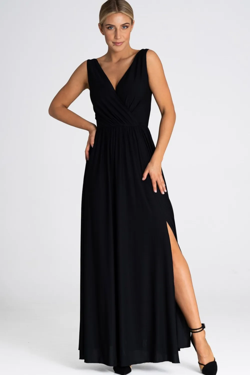 Discount Elegancka sukienka maxi z dekoltem V - czarna Sukienki Wieczorowe|Sukienki