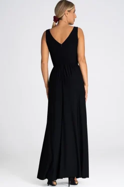 Discount Elegancka sukienka maxi z dekoltem V - czarna Sukienki Wieczorowe|Sukienki