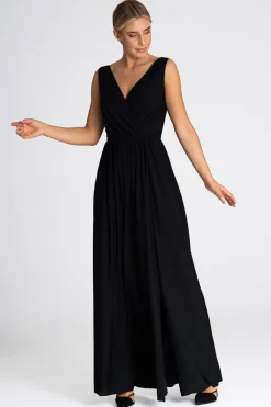 Discount Elegancka sukienka maxi z dekoltem V - czarna Sukienki Wieczorowe|Sukienki