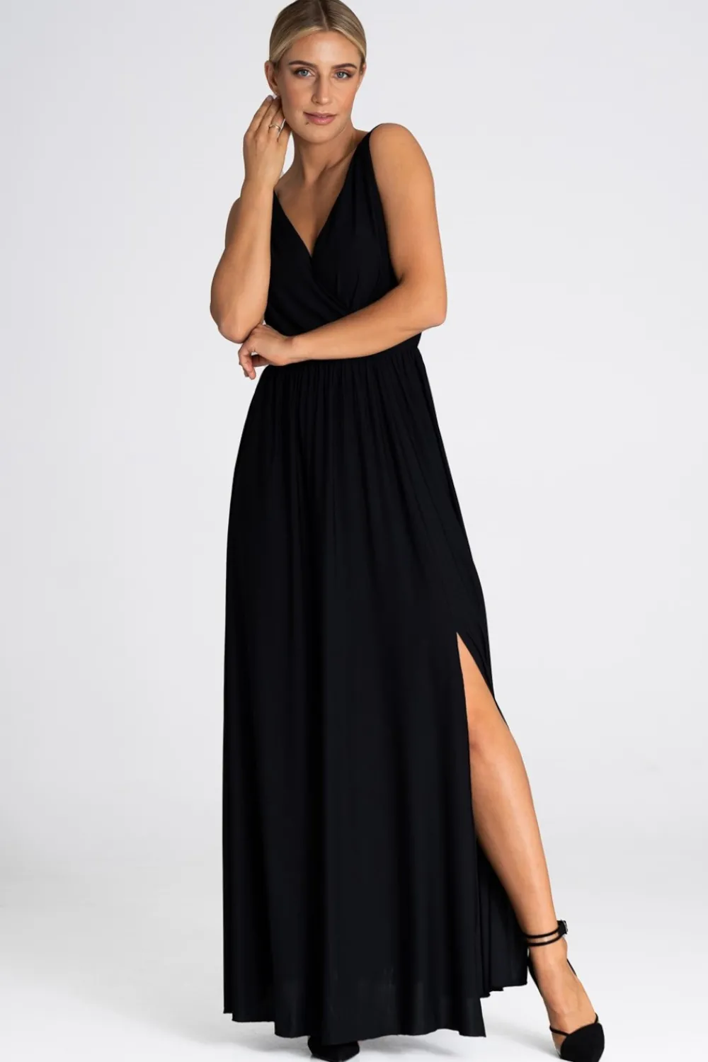 Discount Elegancka sukienka maxi z dekoltem V - czarna Sukienki Wieczorowe|Sukienki
