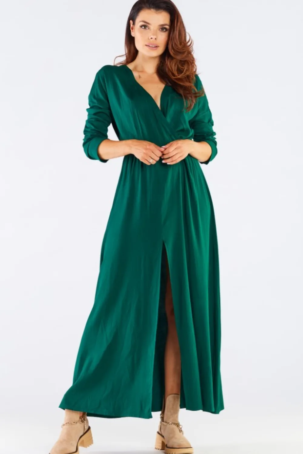 Discount Eegancka ukienka axi z rozcięcie - zieona Maxi|Sukienki Wieczorowe