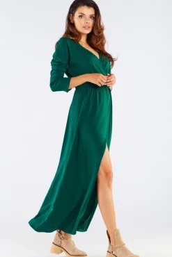 Discount Eegancka ukienka axi z rozcięcie - zieona Maxi|Sukienki Wieczorowe