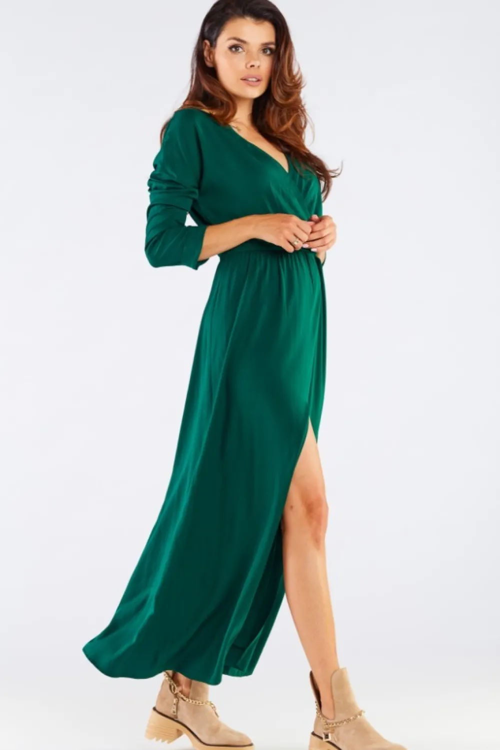 Discount Eegancka ukienka axi z rozcięcie - zieona Maxi|Sukienki Wieczorowe