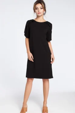Outlet Elegancka sukienka midi z falbankami - czarna Sukienki