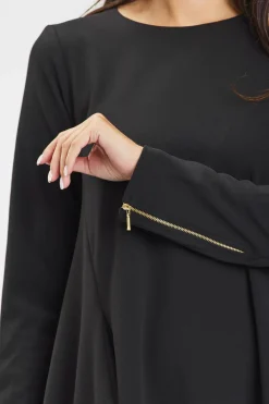 New Eegancka ukienka trapezowa z długii rękawai – czarna Sukienki