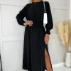 Sale Elegancka sukienka z elastyczną talią - czarna Sukienki Wieczorowe|Sukienki