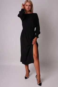 Sale Elegancka sukienka z elastyczną talią - czarna Sukienki Wieczorowe|Sukienki