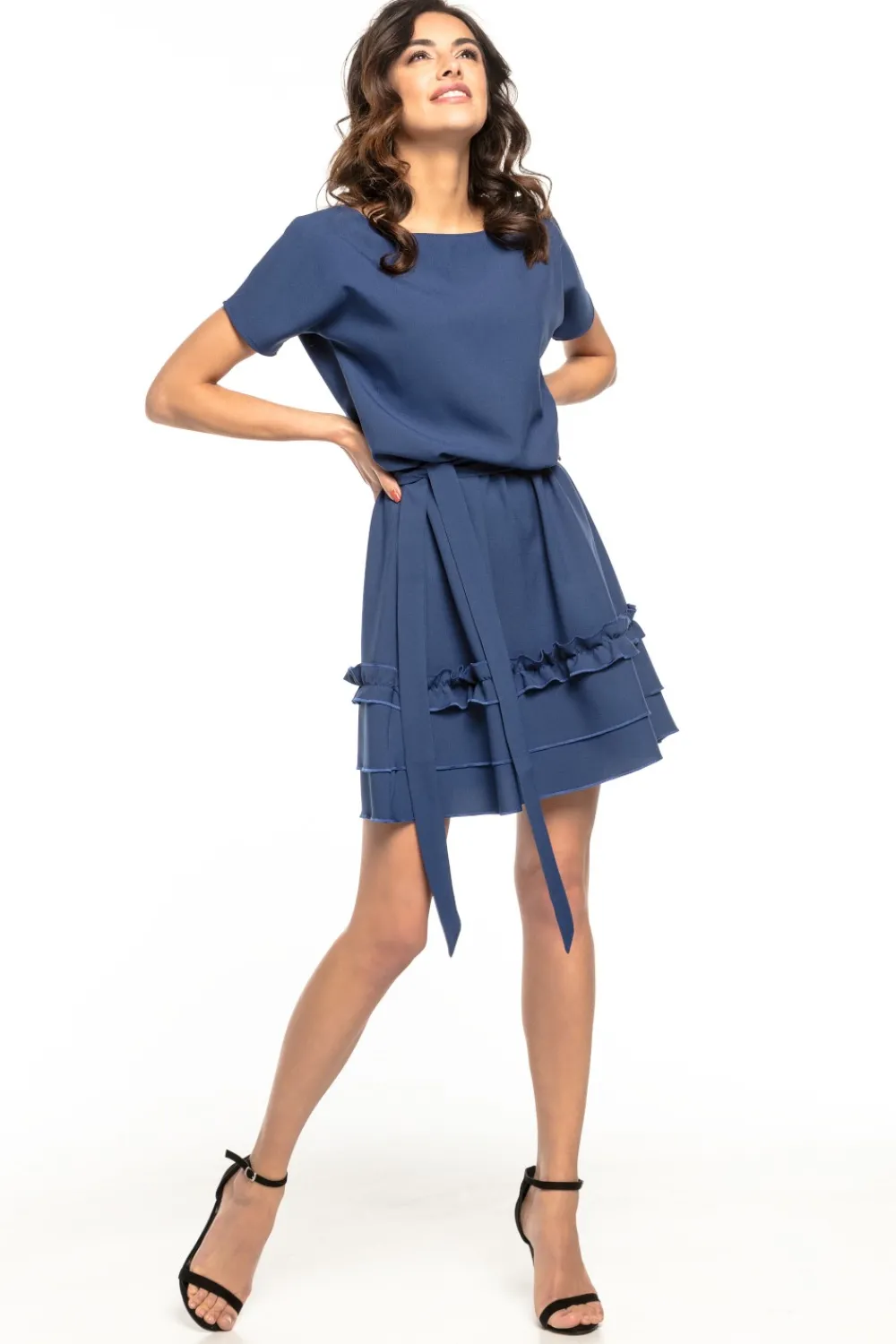 Best Eegancka ukienka z ozdobną fabanką - granatowa Sukienki Koktajlowe|Sukienki