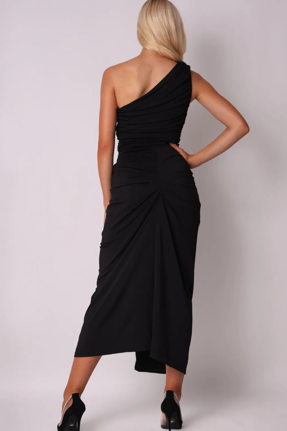 Sale Elegancka sukienka z ozdobnym wiązaniem - czarna Sukienki Wieczorowe|Sukienki