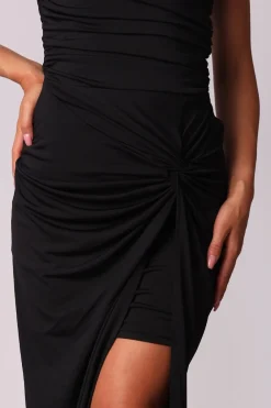 Sale Elegancka sukienka z ozdobnym wiązaniem - czarna Sukienki Wieczorowe|Sukienki