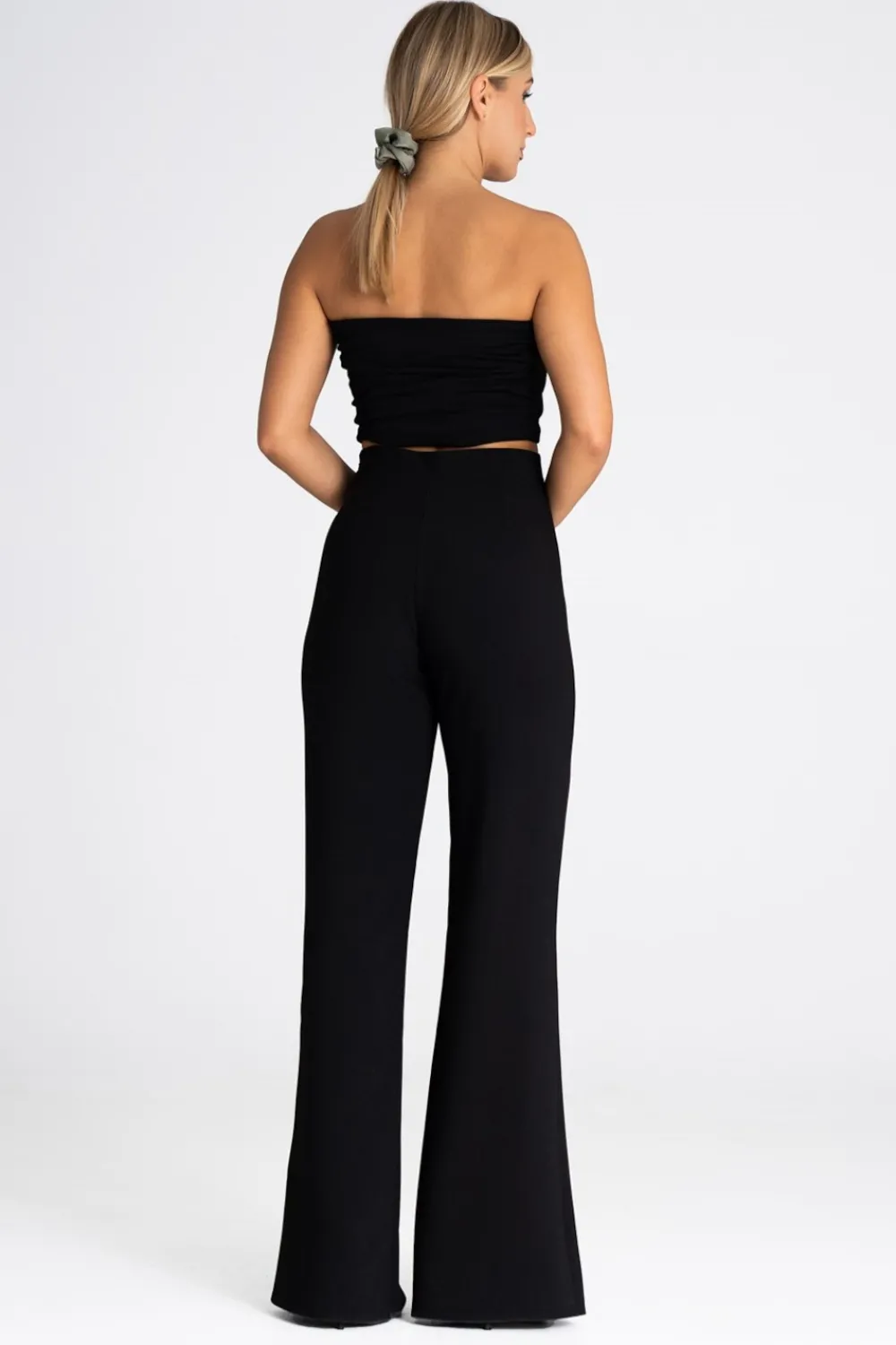 Sale Eleganckie spodnie damskie z rozcięciem - czarne Spodnie
