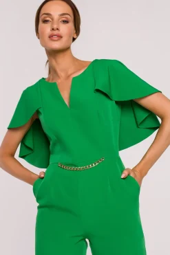 Discount Eegancki kobinezon z peeryną - oczyto zieony Eleganckie Kombinezony|Kombinezony