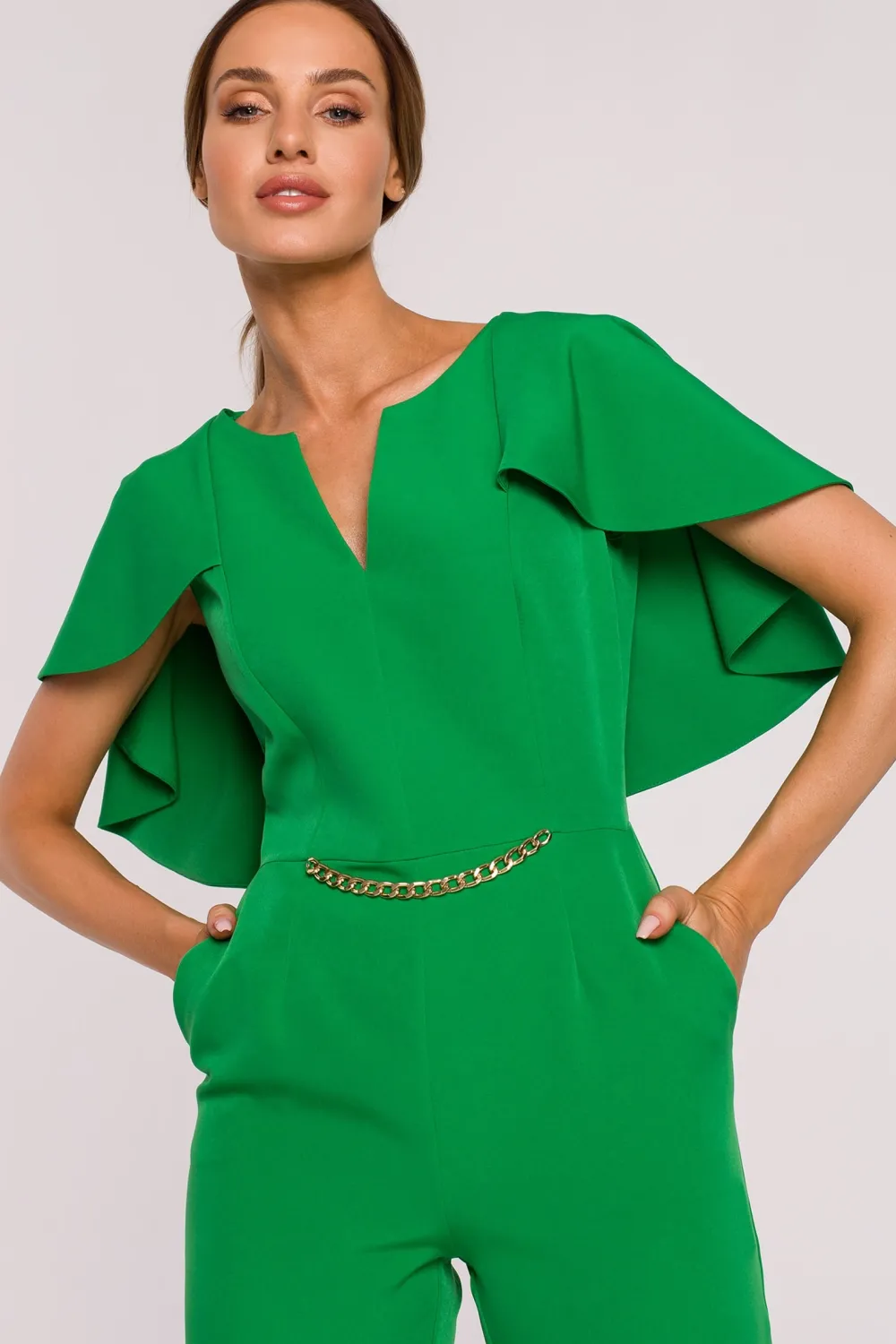 Discount Eegancki kobinezon z peeryną - oczyto zieony Eleganckie Kombinezony|Kombinezony