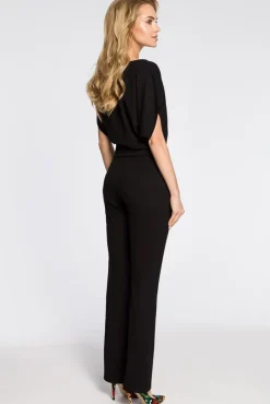 Hot Elegancki kombinezon z rękawami typu nietoperz - czarny Eleganckie Kombinezony|Kombinezony