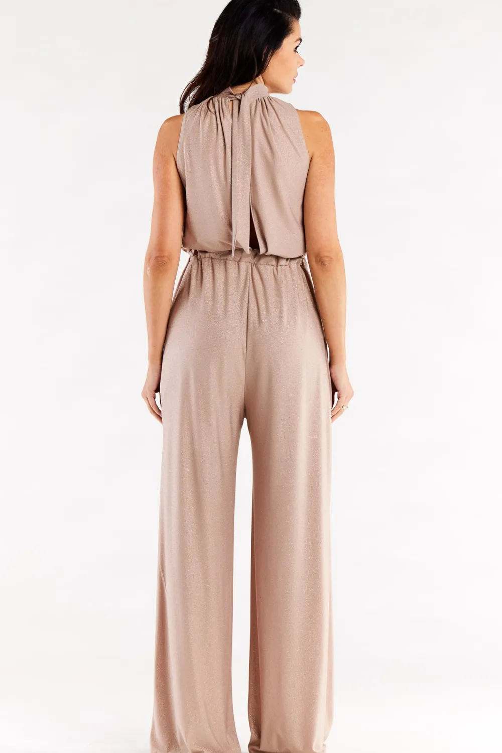 Sale Eegancki kobinezon z zerokii nogawkai - beżowy Eleganckie Kombinezony|Kombinezony